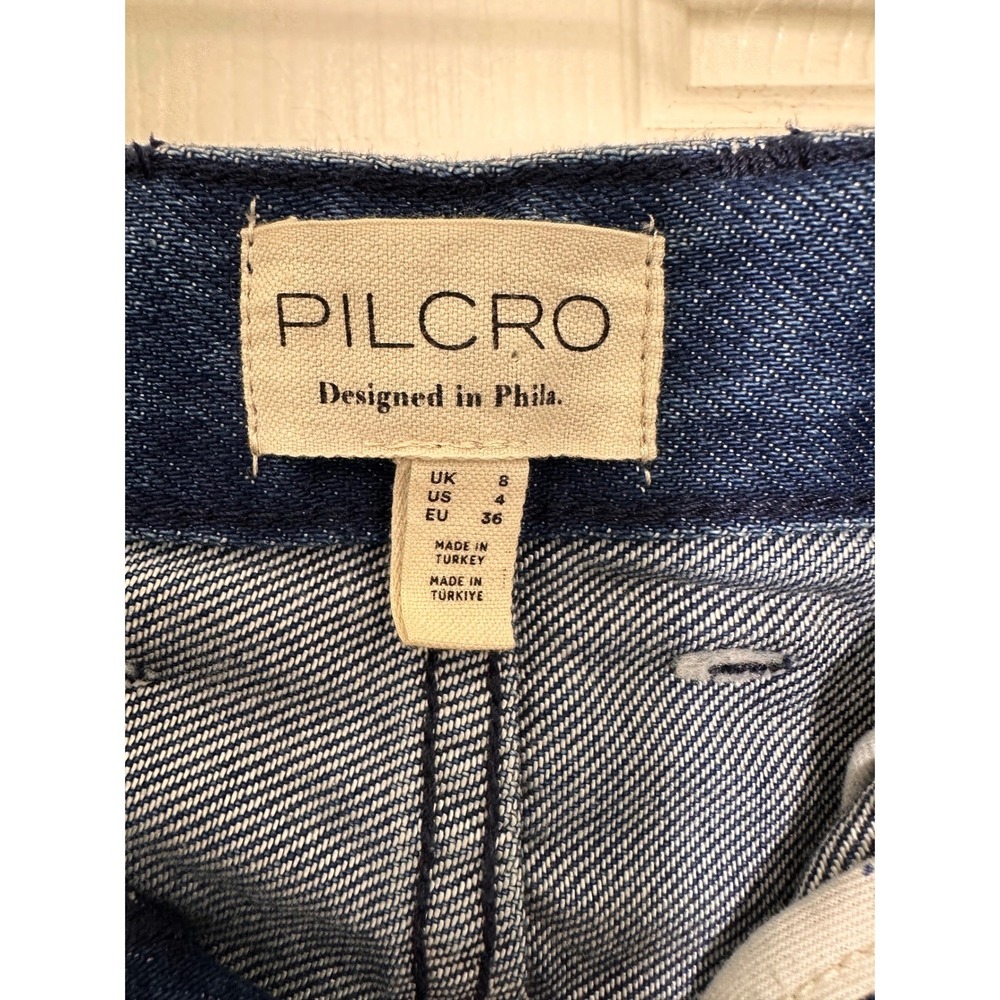 Pilcro Anthropologie Denim Skirt Dark Wash Raw Hem Front Slit Size 4 - Picture 2 of 4